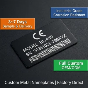 Custom Black Brushed Metal Nameplates Industrial Grade Corrosion Resistant Tags