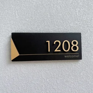 Custom Black Gold 3D Raised Acrylic House Number Sign Modern Floating Address Door Plate for Apartment Hotel