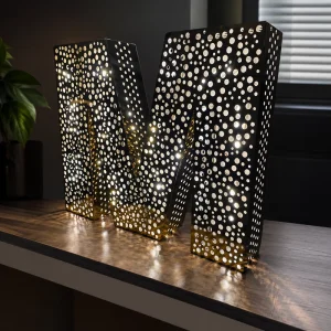 Custom Black Perforated Metal LED Marquee Letters Freestanding Warm White Light Up Alphabet Wedding Event Decor