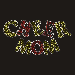 Custom Bling High Quality Crystal Motif Sparkle CHEER MOM Words Letter Rhinestone Transfer T Shirts Shoes Glows Dark Stretch Hot