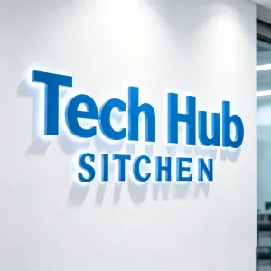 Custom Blue Acrylic LED Halo Backlit 3D Letter Sign Modern Illuminated Wall Logo For Tech Company Office Lobby Reception Signage