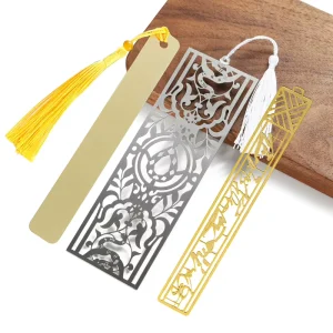 Custom Bookmark Brass Stainless Steel Hollow Metal Bookmarks Letter Custom School Company Logo Bookmarks Tassels