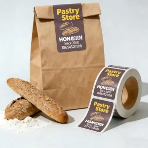Custom Brand Logo Food Label Stickers Waterproof Vinyl Self Adhesive Seal Sticker Packaging Label for Paper Bag