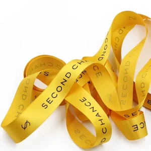 Custom Brand Logo Gift Wrapping Glitter Satin Ribbon With Logo Embossed