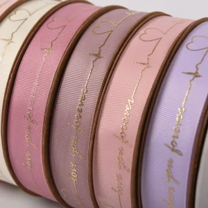 Custom Brand Logo Printed Polyester Satin Ribbon Embossed Gold Foil Ribbon for Wrapping