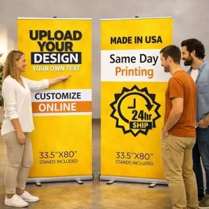 Custom Brand Printed PP PVC Fabric Roll Up Pull Advertising Banner Stand with Digital Printing and Waterproof for Outdoor Events