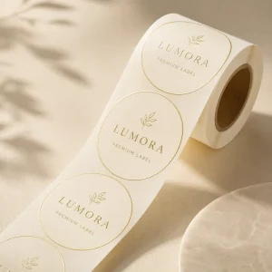 Custom Branded Waterproof Labels Stickers Featuring Luxurious Hot Stamping Ideal for High End Aromatherapy and Perfume Packaging