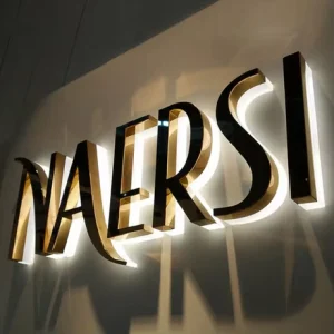 Custom Brushed Mirror Electroplated 3D LED Backlit Stainless Steel Metal Logo Sign for Hotel Indoor Outdoor Wall Decoration