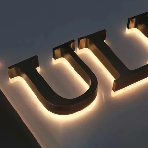 Custom Brushed Mirror Gold Plated Stainless Steel Backlit LED Sign for Office Bar Advertising Personalized Business Name Letter