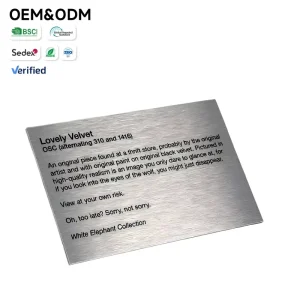 Custom Brushed Stainless Steel Art Plaque Engraved Collection Description & Artist Info