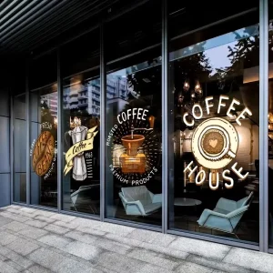 Custom Business Window Stickers for Shops Waterproof Static Cling Vinyl Clear Glass Window Stickers for Shopfront Glass