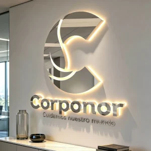 Custom Chrome LED Office Lobby Sign 3D Illuminated Backlit Corporate Logo Letters Commercial Building Signage Manufacturer
