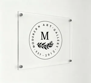 Custom Clear Acrylic Sign Wall Mounted Metal Standoff Modern Art Gallery Business Plaque Indoor Office Door Brand Name Signage