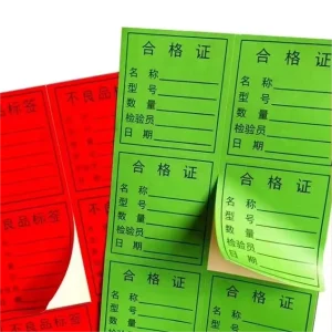 Custom Coated Paper Adhesive Label Stickers for Conformity Non Conformance Certificates Quality Control