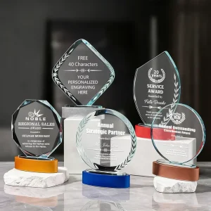 Custom Crystal Award with Laser Engraving and Colored Metal Base for Professional Recognition