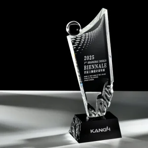 Custom Crystal Glass Plaque Trophy Blue Mountain Base Iceberg Crystal Trophy