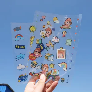 Custom Cute Cartoon Transparent PVC Sticker Sheet Waterproof Decorative Clear Stickers for Kids DIY Craft