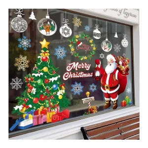 Custom Decoration Christmas Stickers Transparent Vinyl Static Cling Window Decals Glass Sticker