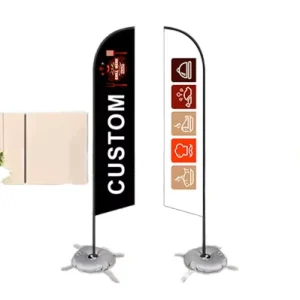 Custom Design 110Gsm Knitted Polyester Barber Shop Advertising Portable Feather Flags Pole Stand Stylish Pennant