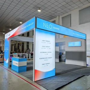 Custom Design Professional Trade Show Booth 20*20ft Machinery Show Booth Backlit Island Wooden Modular Trade Fair Stand