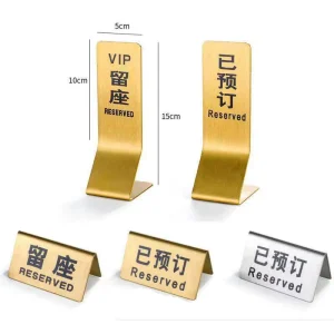 Custom Design Stainless Steel Restaurant Hotel Display Stand Table Sign Stand Table Reserved Sign