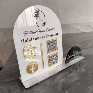 Custom Desktop Acrylic Stand Display UV Printed Acrylic Panel Social Media QR Code Sign Table Stand