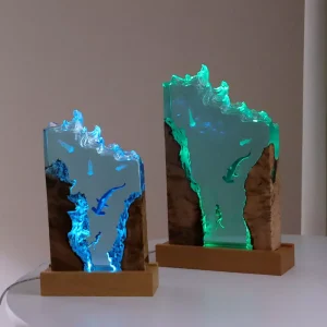 Custom Desktop Office Gifts 3D Night Light Creative Epoxy Resin Wood Lamp