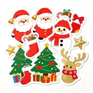 Custom Die Cut Christmas Stickers Santa Snowman Reindeer Self-Adhesive Labels for Gift Wrapping & Party Decoration