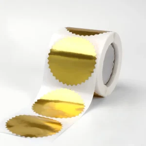 Custom Die Cut Waterproof UV Metallic Stickers Antique Gold Colorful Foil Labels 50mm Gear Shape Self-Adhesive Roll Steel