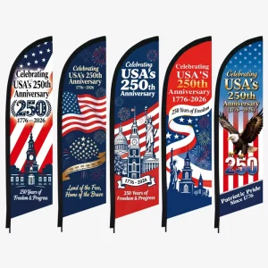 Custom Digital Printed Celebrating USA’s 250th Anniversary Feather Flag Outdoor Beach Banner (Pole Not Included)