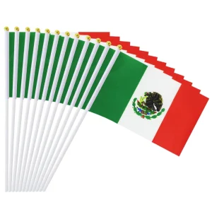 Custom Digital Printing Country Advertising Logo Hand Held Waving Flag With Wood Plastic Stick