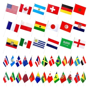 Custom Digital Printing Country Advertising Logo Hand Held Waving Flag With Wooden Plastic Stick