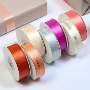 Custom Double Face Gift 100% Polyester 25mm Satin Ribbon with logo 1 Inch Satin Ribbon Roll for Dresses