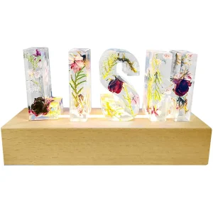 Custom Dry Flowers Letter Light Up Personalized Name Lamp Crystal Night Light Women Flower Resin Letter Lights for Lovers