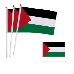 Custom Durable Polyester Palestine National Hand Flag 5×3 3×5 Sizes with Pole Hand Waving Style Printed Design