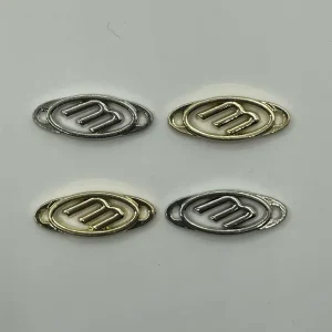 Custom Eco Glossy Plated Hollow Oval Outline Letter M Metal Badge for Garment Cap Bag DIY Fashion Ornament