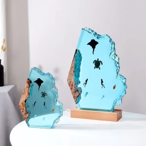 Custom Embedment Sea Turtle 3D Night Light Desktop Decoration Awards Creative Epoxy Resin Wood Lamp Gifts