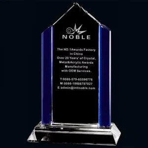 Custom Engraving Crystal Plaque Trophy with Blue Edges