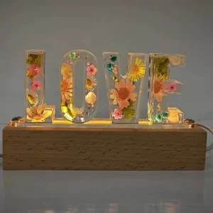 Custom Epoxy Resin Crafts Pressed Flower Embed Resin Letters LED Night Light Flower Arts Crafts