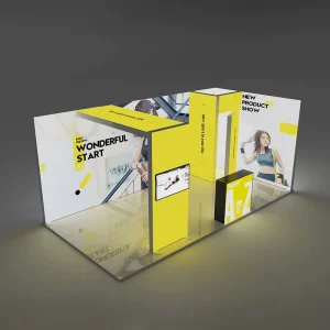 Custom Fabric Light Box Trade Show Stand with Double Sided Display Walls and Concealed Storage Area