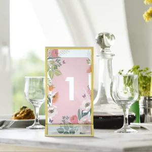 Custom Factory Direct Sale Acrylic Square Display Stand Gold Border Table Top Menu Sign Holder for Restaurant Wedding Party