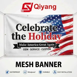 Custom Fan Mesh Banner Perforated Windproof American Flag Outdoor Advertising Waterproof Fence Banners