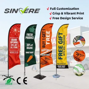Custom Feather Teardrop Flags with Logo Aluminum Fiberglass Pole Polyester Fabric