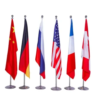 Custom Flag Aluminum Flagpole Stand Stylish Office Table Pennant Base Adjustable Waterproof Custom Color Advertising Use Factory