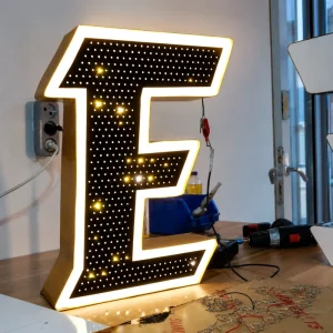 Custom Freestanding LED Marquee Letter Perforated Metal Face Warm White Light Up Alphabet for Wedding Event Decor