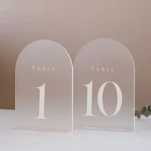 Custom Frosted Arch Acrylic Wedding Stands Table Numbers Sign Holder With Stands Place Cards Table Markings