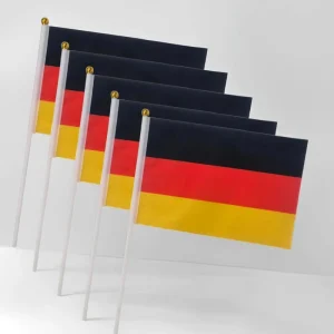 Custom Germany Color Flag 14x21cm Polyester Cloth Handheld Cheering Plastic Flagpole for Advertising Use