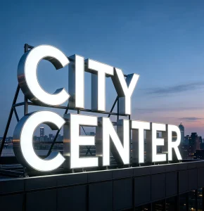Custom Giant Bold Block Letter Sign Brand Identity Corporate Building Top Facade Illuminated LED Advertising Outdoor Signboard