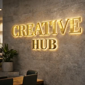 Custom Gold LED Sign Backlit Logo Sign For Barber Mall&Building Outdoor Waterproof Wall Logo Signage For Advertising