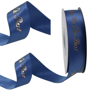 Custom Gold Metallic Foil logo Printed Satin Ribbon